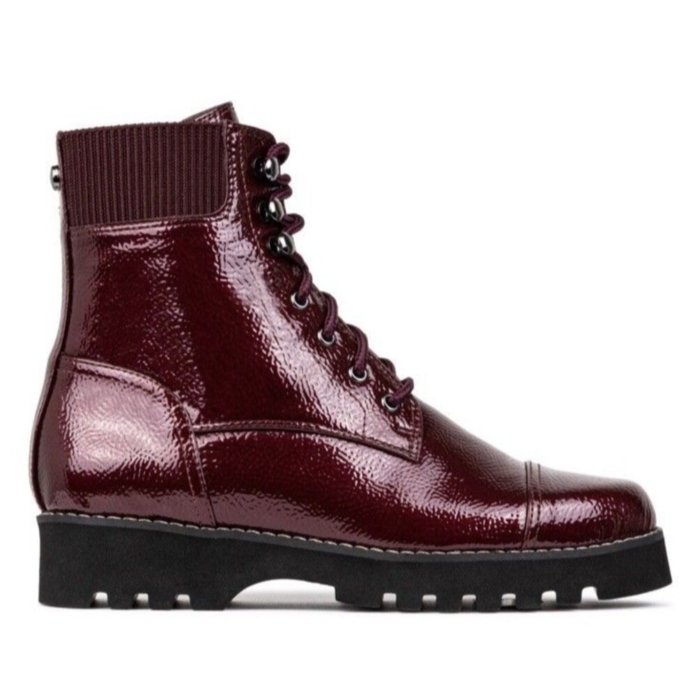 Donald Pliner Halson Crinkle Patent Upper Lace Up Booties in Bordeaux Burgundy 6 - Picture 2 of 14